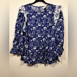 Universal Thread NWT Blue Floral Ruffle Peasant Top Medium